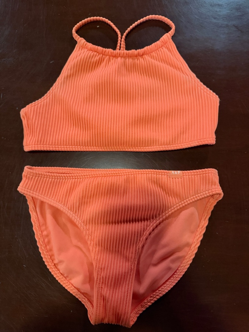 VGUC Girls 7/8 Abercrombie & Fitch Kids Ribbed Bikini Set in Coral Orange